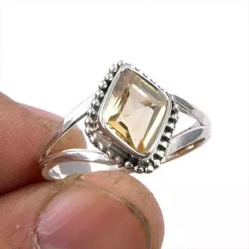 Natural Citrine Gemstone 925 Solid Sterling Silver Jewelry Ring Size 8.5 Z4p31