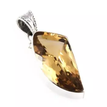 Natural Citrine Gemstone 925 Solid Sterling Silver Jewelry Pendant 1.4 W2E30