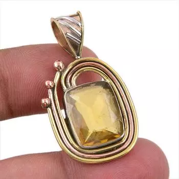 Natural Citrine Gemstone 925 Solid Sterling Silver Two Tone Pendant 1.50 T2S26