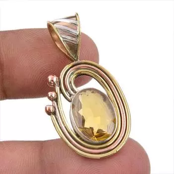 Natural Citrine Gemstone 925 Solid Sterling Silver Two Tone Pendant 1.50 m0Z26
