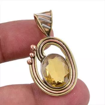 Natural Citrine Gemstone 925 Solid Sterling Silver Two Tone Pendant 1.50 O0p38