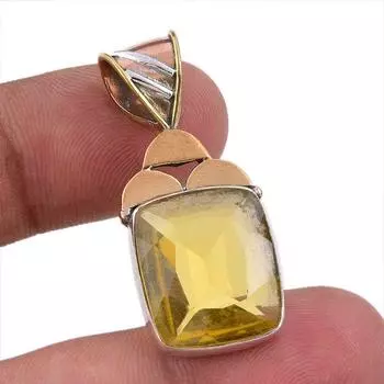 Natural Citrine Gemstone 925 Solid Sterling Silver Two Tone Pendant 1.50 A7n93