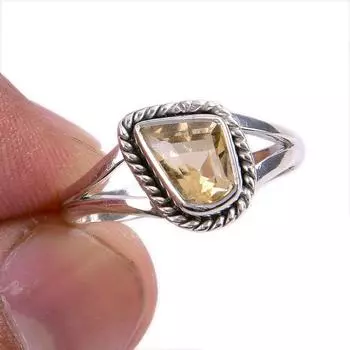 Natural Citrine Gemstone 925 Solid Sterling Silver Jewelry Ring Size 7.5 A9D25