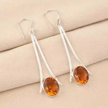 Natural Citrine Gemstone 925 Sterling Silver Handmade Drop/Dangle Earrings 2.63 EE-136-5