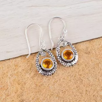 Natural Citrine Gemstone 925 Sterling Silver Jewelry Drop/Dangle Earrings 1.38 CE-3-9