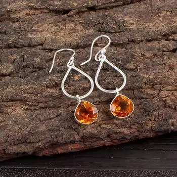 Natural Citrine Gemstone 925 Sterling Silver Jewelry Handcrafted Earrings 1.90 EE-19-6