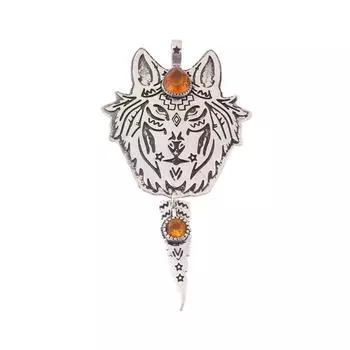 Natural Citrine Gemstone 925 Sterling Silver Tiger Face Shape Long Pendant 4 CP-26-7