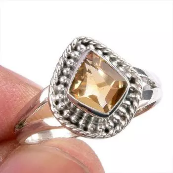 Natural Citrine Gemstone Handmade 925 Solid Silver Gift Jewelry Ring Size 6 T9Y98