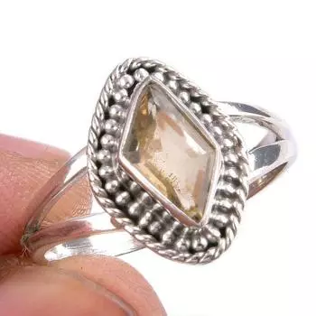 Natural Citrine Gemstone Handmade 925 Solid Silver Jewelry Ring Size 7.5 a3P82