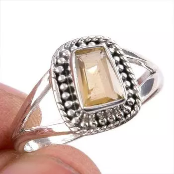 Natural Citrine Gemstone Handmade 925 Solid Silver Gift Jewelry Ring Size 8 d3U66