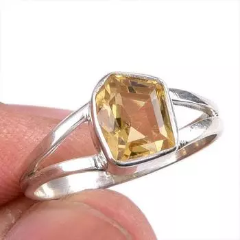 Natural Citrine Gemstone Handmade 925 Solid Silver Jewelry Ring Size 7.5 f1l48