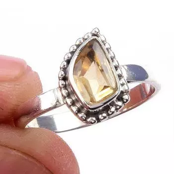 Natural Citrine Gemstone Handmade 925 Solid Sterling Silver Ring Size 6 g5M95