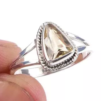 Natural Citrine Gemstone Handmade 925 Solid Sterling Silver Ring Size 8 h2f80