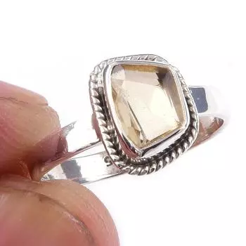 Natural Citrine Gemstone Handmade 925 Solid Sterling Silver Ring Size 6 r7K95