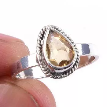 Natural Citrine Gemstone Handmade 925 Solid Sterling Silver Ring Size 6 C3K51