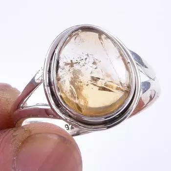 Natural Citrine Gemstone Handmade 925 Solid Sterling Silver Ring Size 9.5 t1I29