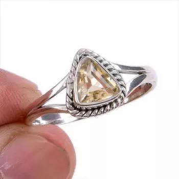 Natural Citrine Gemstone Handmade 925 Solid Sterling Silver Gift Ring S.10 v9J05