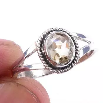 Natural Citrine Gemstone Handmade 925 Solid Sterling Silver Ring Size 7 b8M28