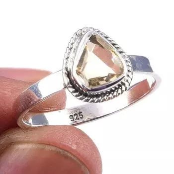 Natural Citrine Gemstone Handmade 925 Solid Sterling Silver Ring Size 9 K5V04