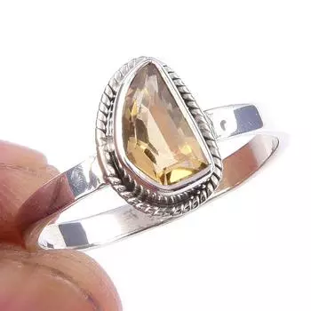 Natural Citrine Gemstone Handmade 925 Solid Sterling Silver Ring Size 10 G4p79