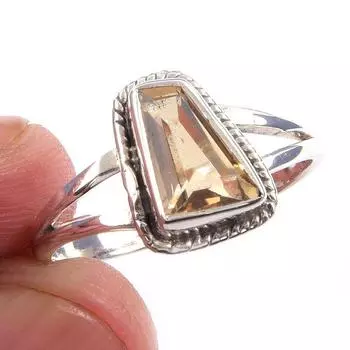 Natural Citrine Gemstone Handmade 925 Solid Sterling Silver Ring Size 8 S7u40
