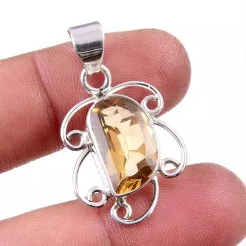 Natural Citrine Gemstone Handmade 925 Solid Sterling Silver Pendant 1.5 Q4V42