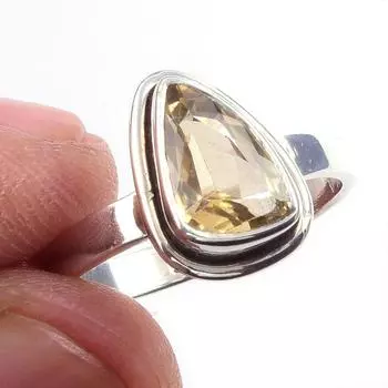 Natural Citrine Gemstone Handmade 925 Solid Sterling Silver Ring Size 6 z5t99