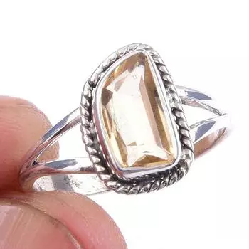 Natural Citrine Gemstone Handmade 925 Solid Sterling Silver Ring Size 6 T5O99