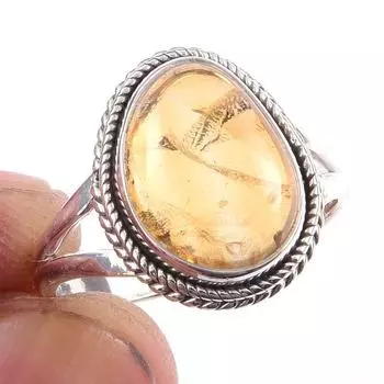 Natural Citrine Gemstone Handmade 925 Solid Sterling Silver Ring Size 7.5 K9I50