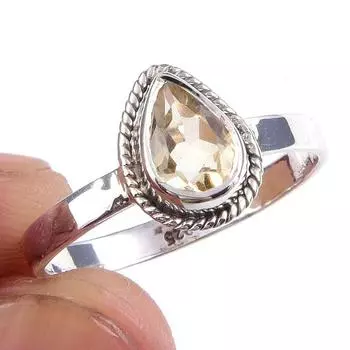 Natural Citrine Gemstone Handmade 925 Solid Sterling Silver Ring Size 9.5 Z1e64