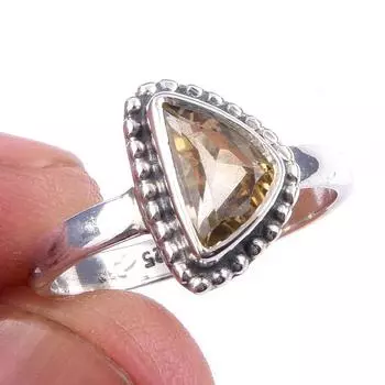 Natural Citrine Gemstone Handmade 925 Solid Sterling Silver Ring Size 6 q7T04