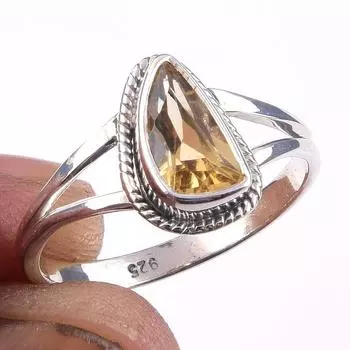 Natural Citrine Gemstone Handmade 925 Solid Sterling Silver Ring Size 8 p6R21