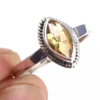 Natural Citrine Gemstone Handmade 925 Solid Sterling Silver Ring Size 8 Z7S70