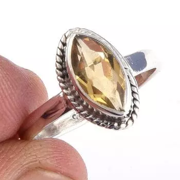 Natural Citrine Gemstone Handmade 925 Solid Sterling Silver Ring Size 6 h9A09