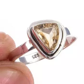 Natural Citrine Gemstone Handmade 925 Solid Sterling Silver Ring Size 7 T4s45