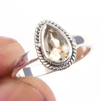 Natural Citrine Gemstone Handmade 925 Solid Sterling Silver Ring Size 6 f5L99