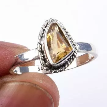 Natural Citrine Gemstone Handmade 925 Solid Sterling Silver Ring Size 9 i2A75