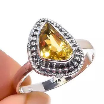 Natural Citrine Gemstone Handmade 925 Solid Sterling Silver Gift Ring S.9 P4O93