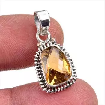 Natural Citrine Gemstone Handmade 925 Solid Sterling Silver Gift Pendant 1 V7e29