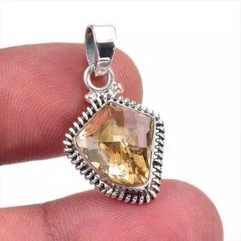 Natural Citrine Gemstone Handmade 925 Solid Sterling Silver Gift Pendant 1 L6R36