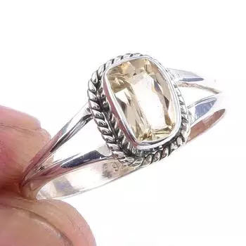 Natural Citrine Gemstone Handmade 925 Solid Sterling Silver Ring Size 9 j1e38