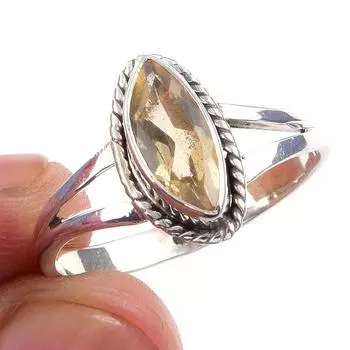 Natural Citrine Gemstone Handmade 925 Solid Sterling Silver Ring Size 9.5 T3K40