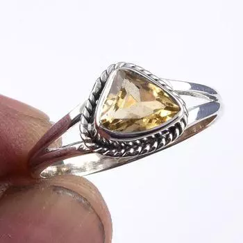 Natural Citrine Gemstone Handmade 925 Solid Sterling Silver Ring Size 8 O2K18