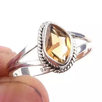 Natural Citrine Gemstone Handmade 925 Solid Sterling Silver Ring Size 8 S6W05