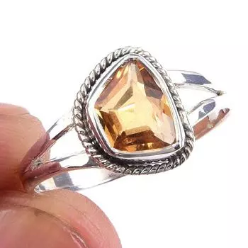 Natural Citrine Gemstone Handmade 925 Solid Sterling Silver Ring Size 9 i4P84