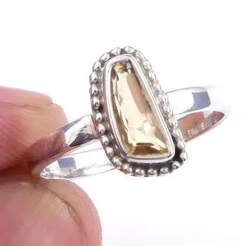 Natural Citrine Gemstone Handmade 925 Solid Sterling Silver Ring Size 9 n6M30