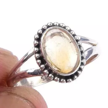 Natural Citrine Gemstone Handmade 925 Solid Sterling Silver Ring Size 7 o1H88