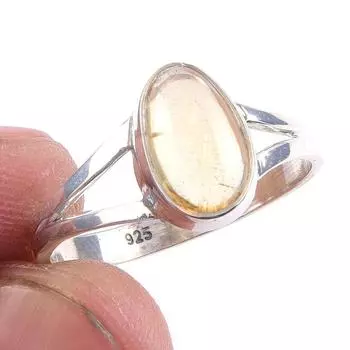 Natural Citrine Gemstone Handmade 925 Solid Sterling Silver Ring Size 9 K0A71