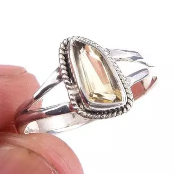 Natural Citrine Gemstone Handmade 925 Solid Sterling Silver Ring Size 9 h9B87