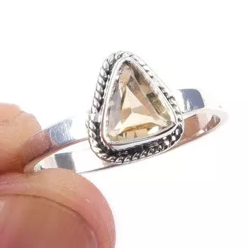 Natural Citrine Gemstone Handmade 925 Solid Sterling Silver Ring Size 9 H0y52